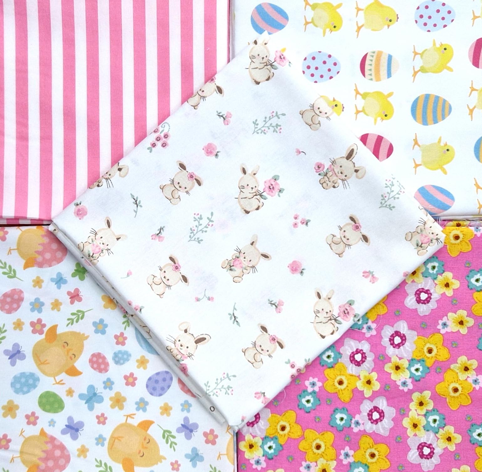 Glamour Secrets Pink Easter Fabric Bundle - Cute Easter Bunny Eggs Chick Spring Floral Bunting Craft Fabric
