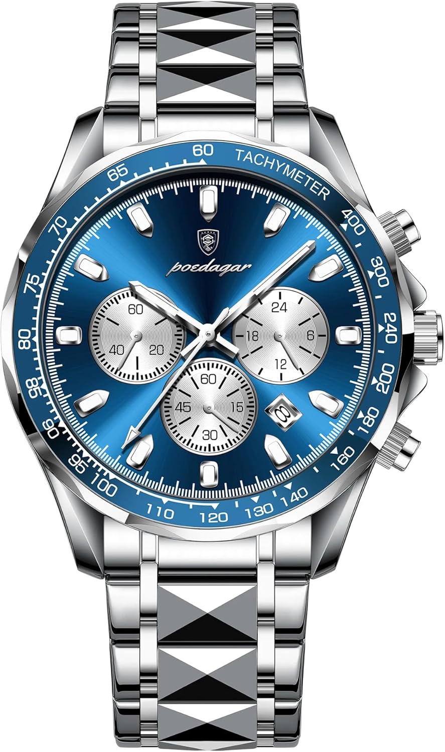 Poedagar Fashion Men's Luxury Watches Waterproof Luminous Date Chronograph Watch for Man Stainless Steel Sports Quartz Men Watch