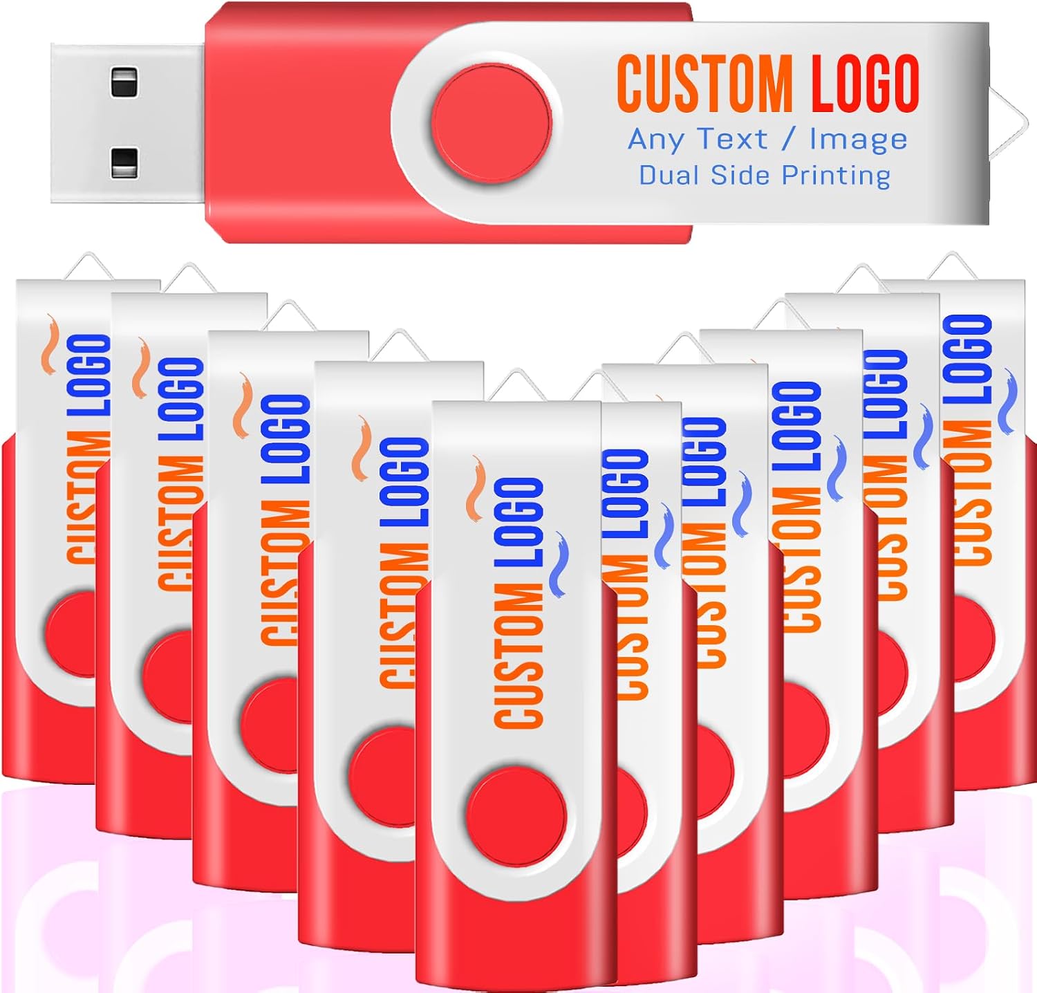 [25pcs] Custom Logo USB Flash Drive 8GB 25 Pack JBOS Bulk Personalized USB Drives with Your Logo Customized Promotional Thumb Drives with Brand Name/Site Address/Contact info - Red