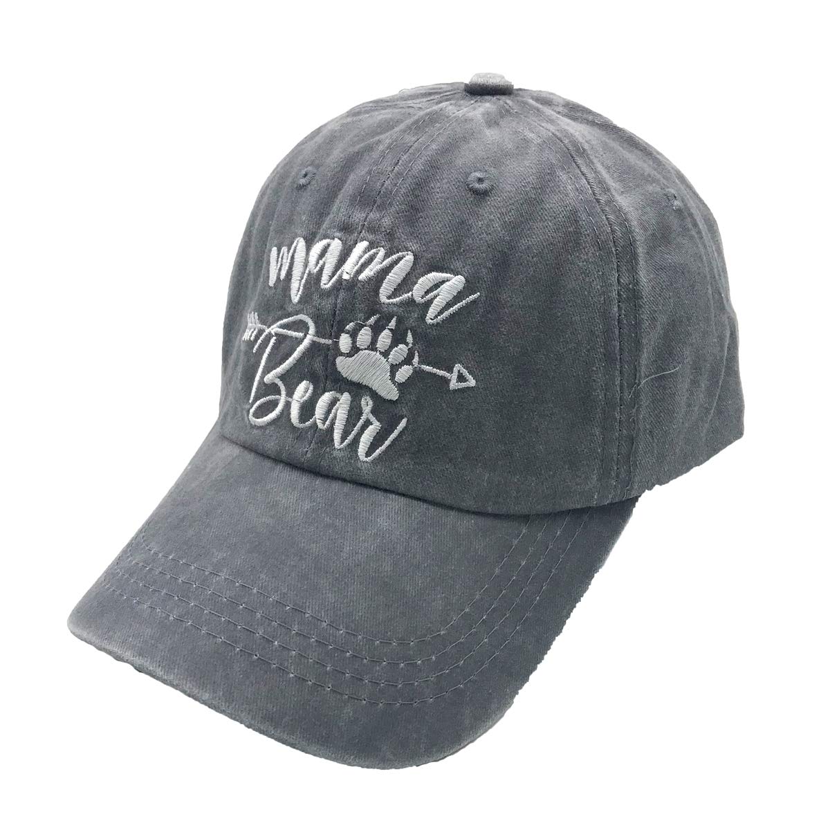 LOKIDVE Women's Mama Bear Arrow Baseball Hat Embroidered Washed Denim Mom Cap, Mama Bear - Grey, One Size