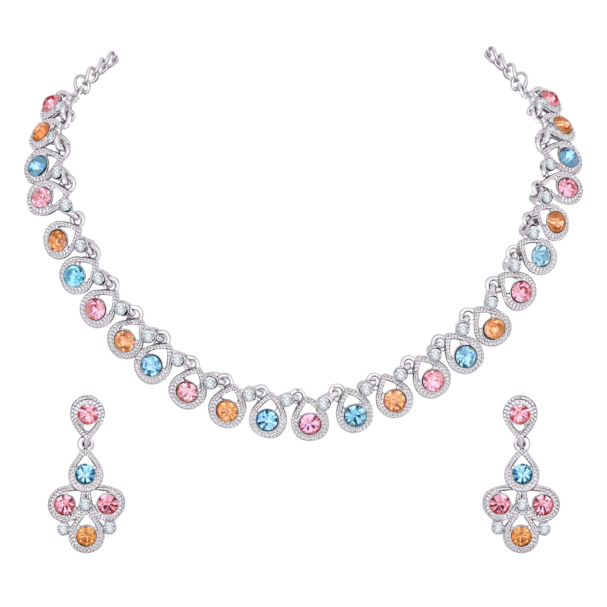 Atasi International Diamond/Stones Necklace Set with Earrings for Women | Stylish Jewellery for Party, Wedding and Festive Occasions | Fashion Accessories