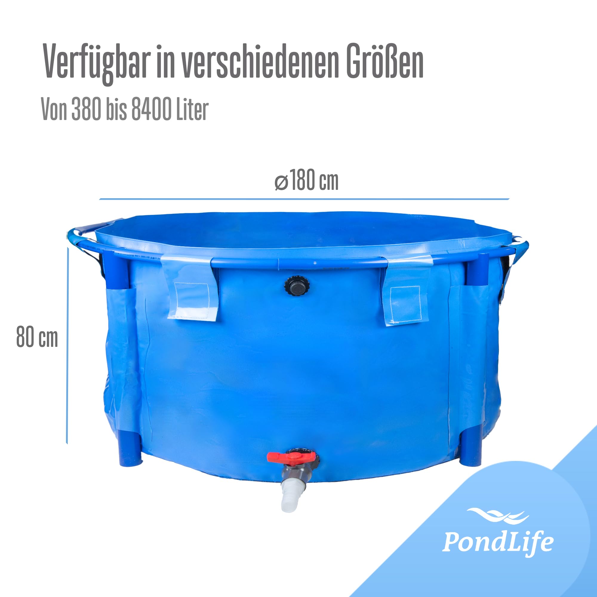 Pondlife Faltbecken für Koi und Teichfische Ø 180cm x Höhe 80cm 2000 Liter PVC UV-beständig