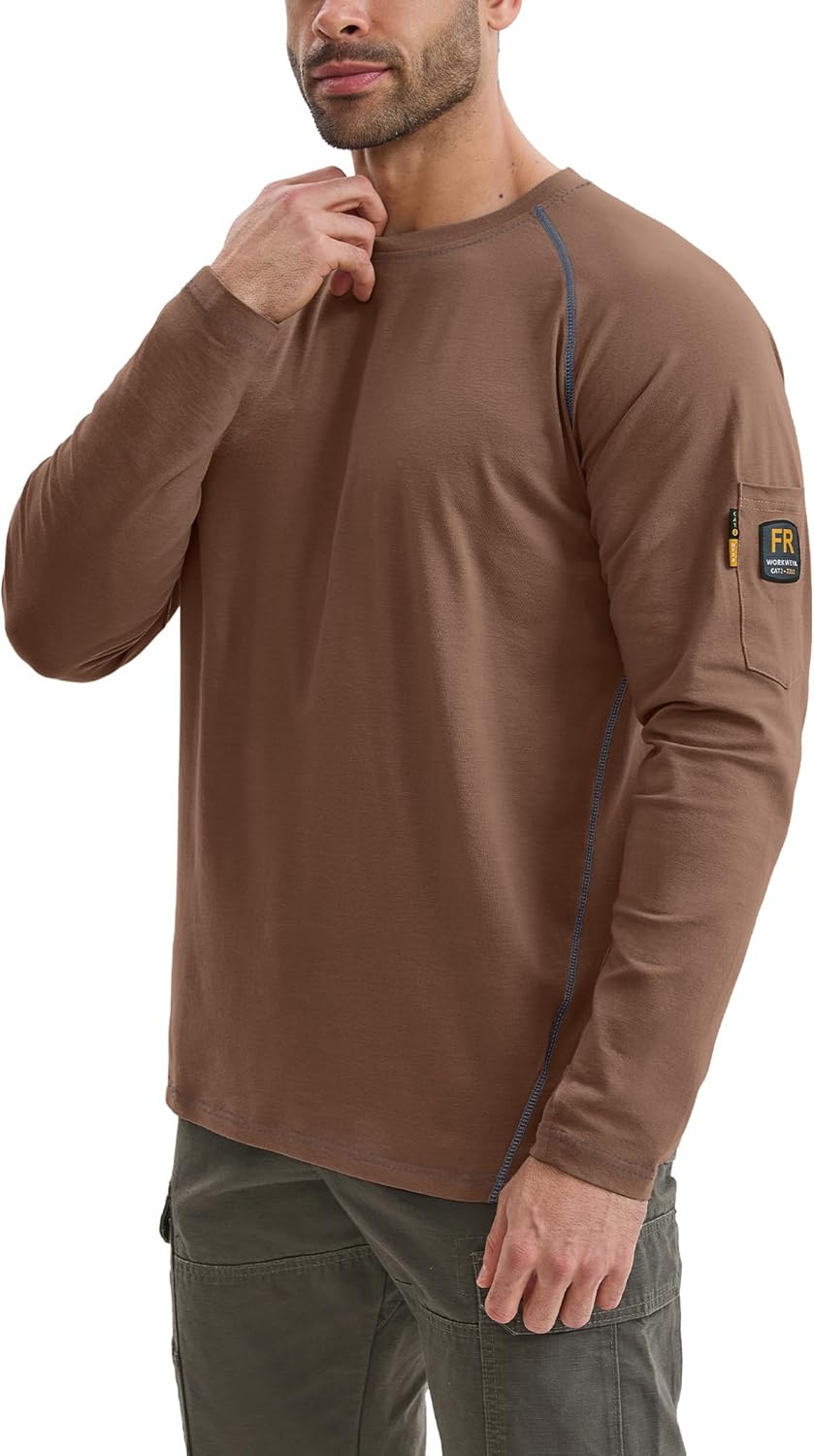 WORKWEYA FR Shirts for Men 6OZ Light Weight Welding Shirts Thumb Hole Stretch Breathable NFPA2112 CAT2 for Summer