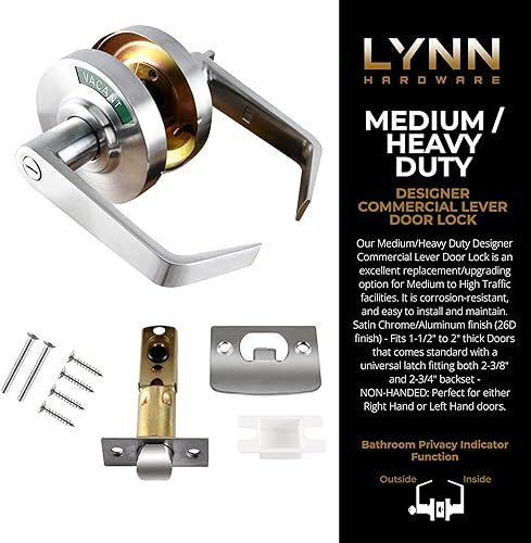 Miniatura 2 de LYNN HARDWARE Cerradura de puerta de palanca comercial de diseño medio/resistente, privacidad de baño con indicador de puerta, perilla de puerta de