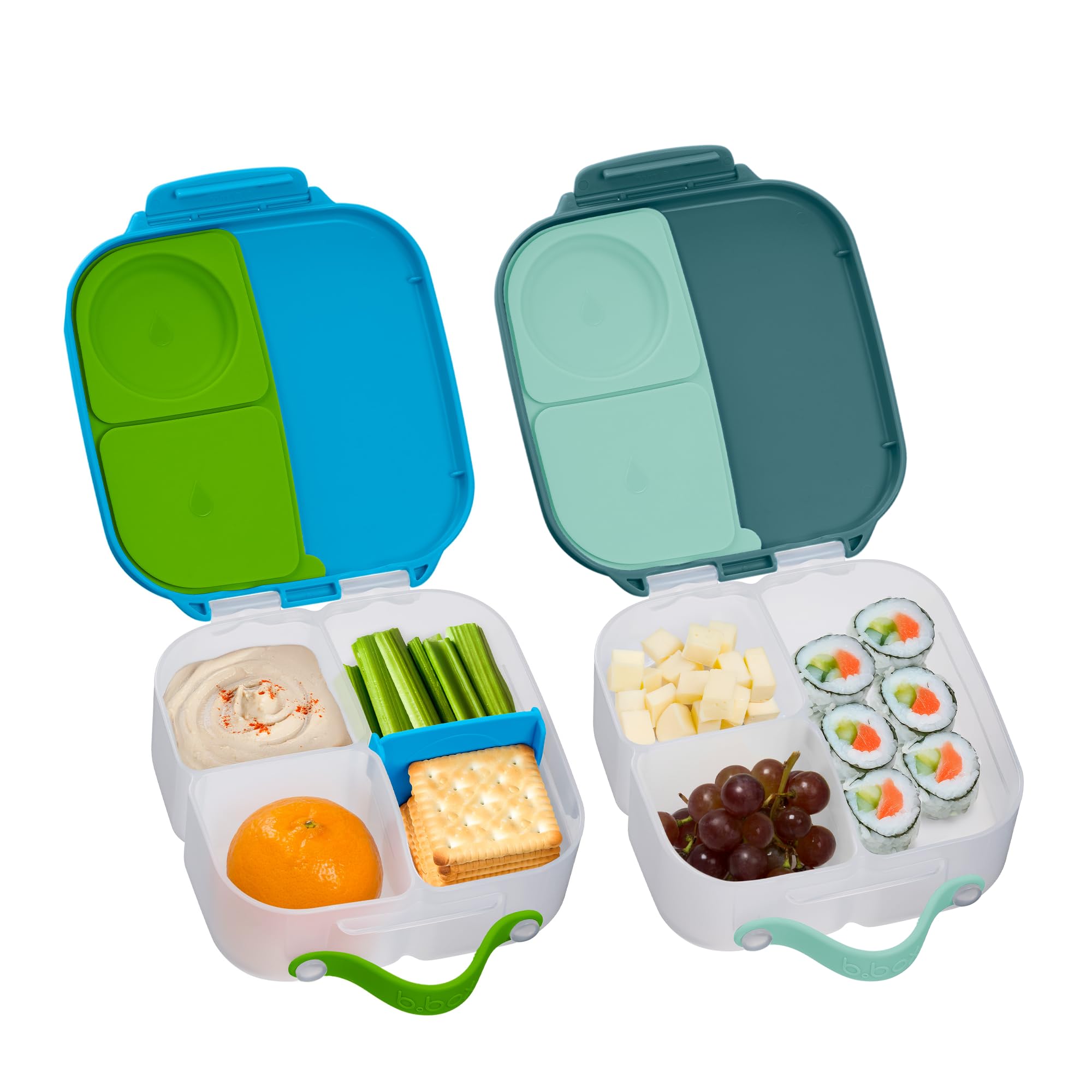 b.box Mini Lunch Box 2-Pack, Leak Proof Bento Box for Kids, 3 Compartment Snack Containers Ages 3+, Lunchbox for Daycare + School, Dishwasher Safe,