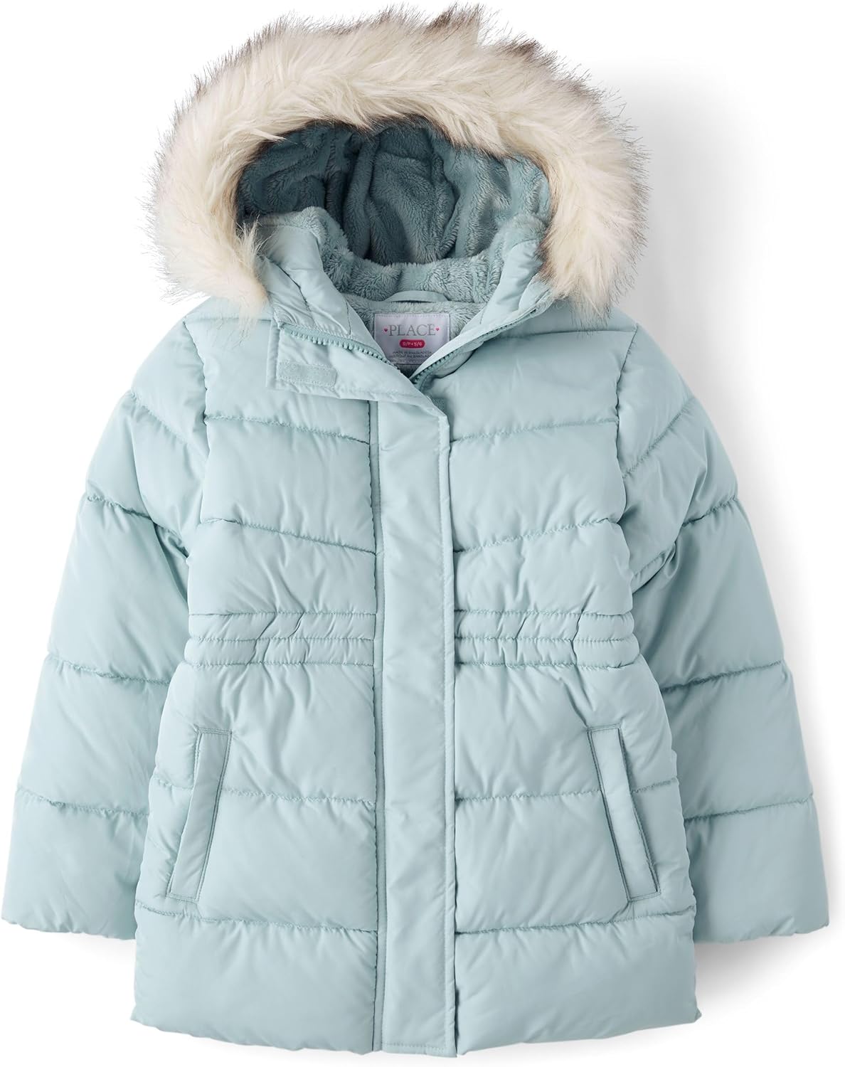 The Children's Place Girls' Water and Wind Resistant Hooded Zip Front Mid Length Puffer Jacket, Faux Fur Lined