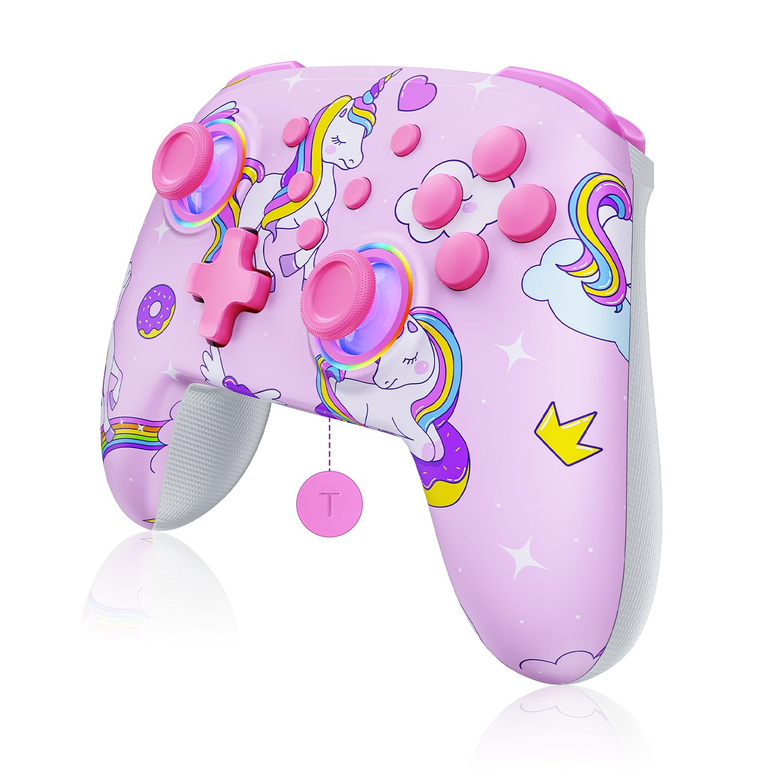 NexiGo Wireless Controller (No Deadzone) for Switch 2 and Switch, Bluetooth Controllers for Nintendo Switch with Vibration, Motion, Turbo and LED Light (Pink Unicorn)