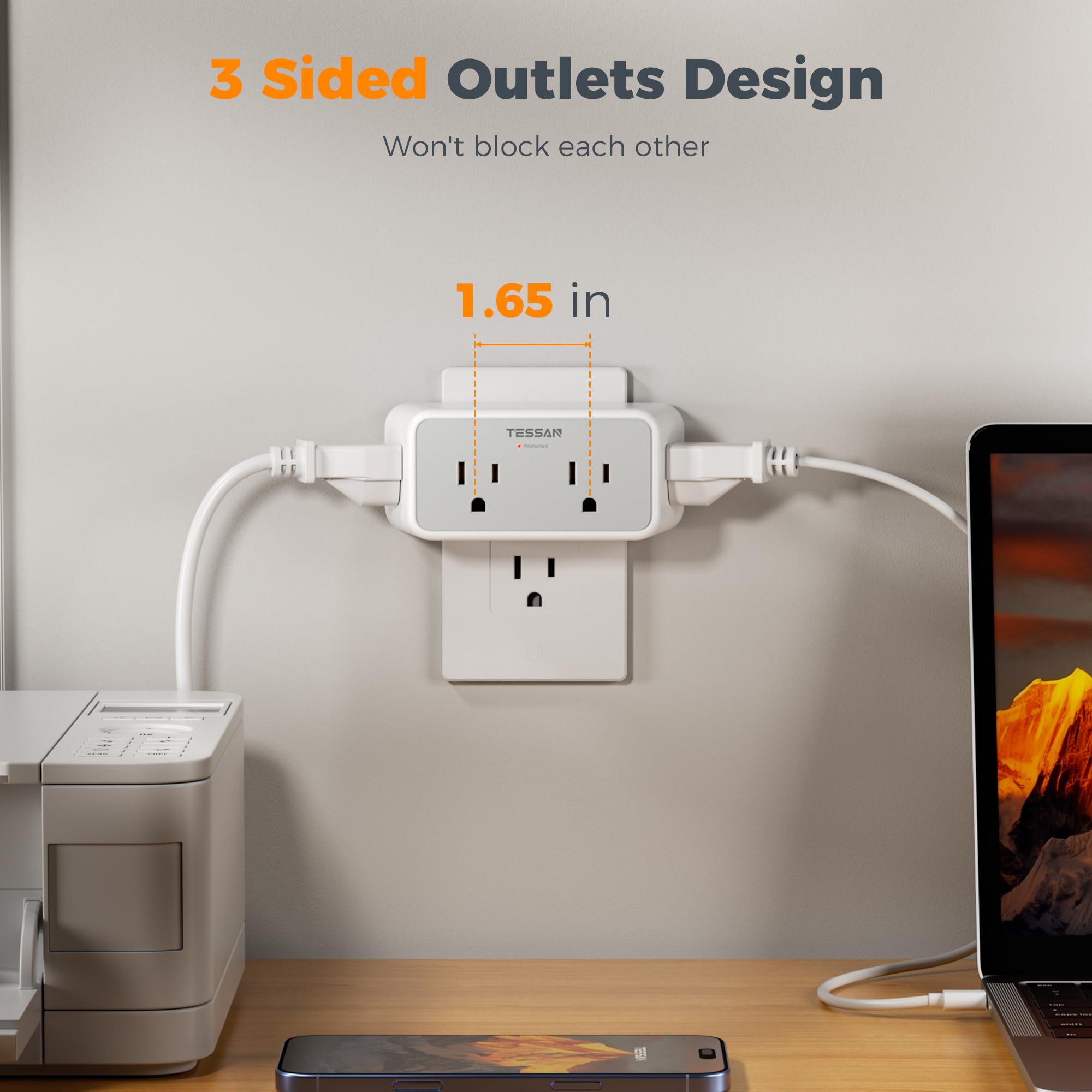 TESSAN 1800J Surge Protector Outlet Extender, Multi Plug Wal -6 TESSAN 1800J Surge Protector Outlet Extender, Multi Plug Wal -6