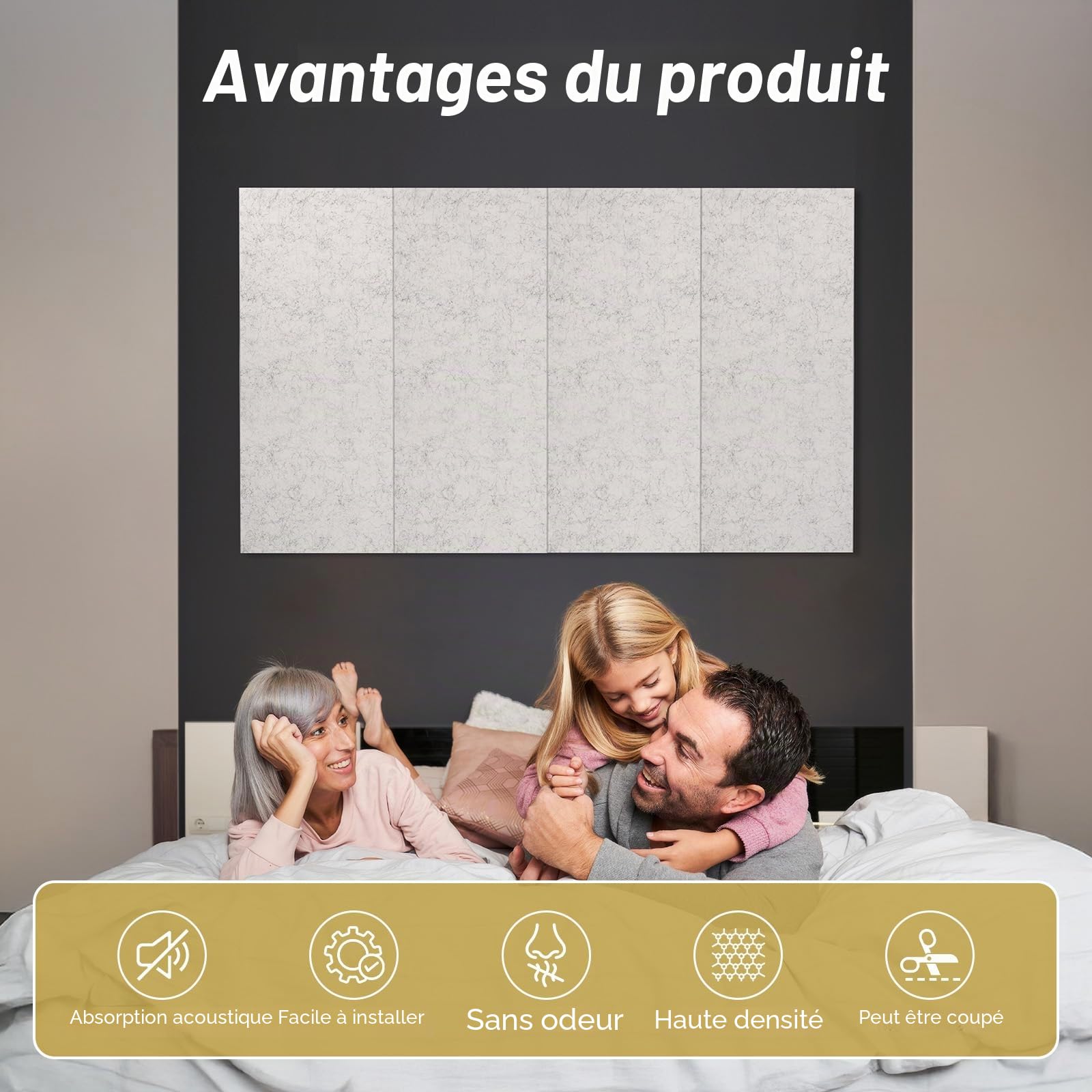 TONOR Panneau Mural Decoratif Adhésifs, 4 Panneaux 112x55 cm, Panneau Acoustique pour la Décoration Murale Intérieure, Studio, Salon, Bureau, Noir Profond