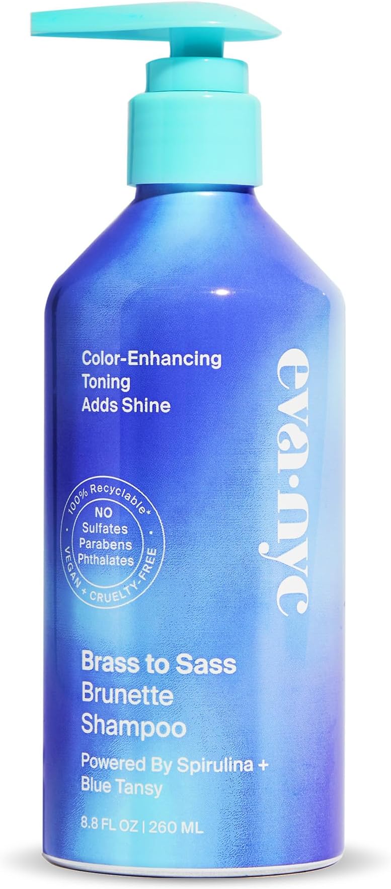 EVA·NYC Eva NYC Brass to Sass Brunette Shampoo, Toning Blue Shampoo for Brunettes, Neutralizes Brassy Red and Orange Tones, Blue Shampoo for Color Treated Hair, 8.8 fl oz