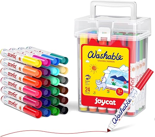JoyCat Juego de 24 marcadores lavables para niños, juego de marcadores lavables de 24 colores con estuche de transporte y almacenamiento, marcadores