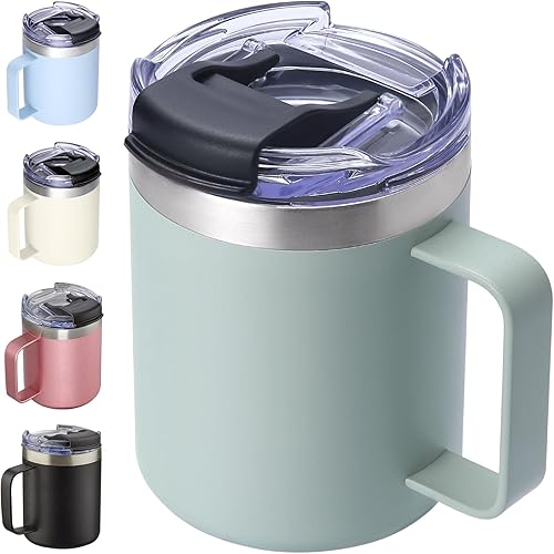 Miniatura 16 de Taza para café de acero inoxidable aislado con asa, de doble pared con tapa (12 onzas) Tapa giratoria: negro,Tapa giratoria: azul marino,Tapa