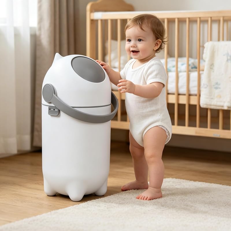 Baby Diaper Trash Can, Diaper Pail with Odor-Locking, 15 Liter/ 4 Gallon Large Capacity Nursery Trash Can, Odor Control Bin, Holds Up to 16 Diapers, Refill with Any Bags, Newborn Essentials