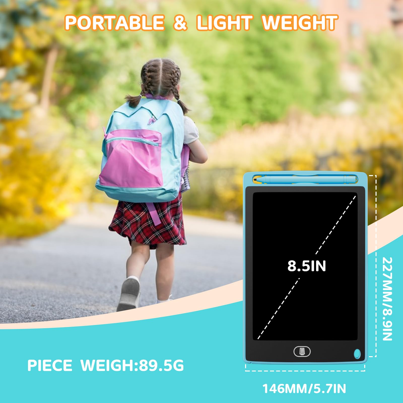 Electight 8.5 Pouces Tablette d'Écriture LCD Colorée avec Verrouillage & Effacement, Jouet Éducatif Enfants, Bleu+Rose+Violet