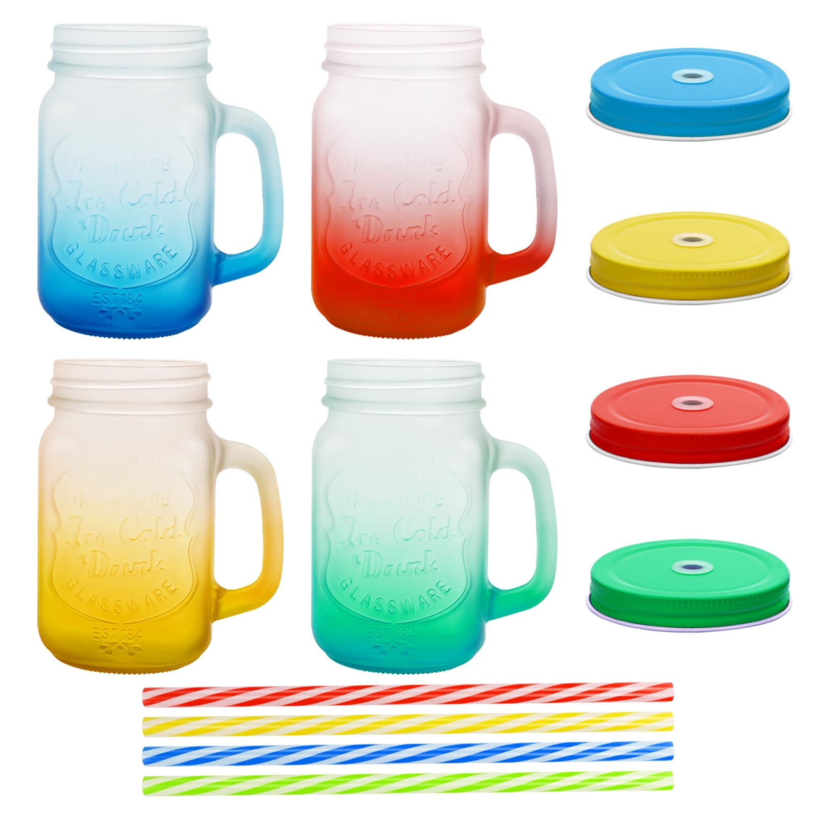 Vasos para beber té y zumos sin derrames usando tarros de vidrio con tapas de colores