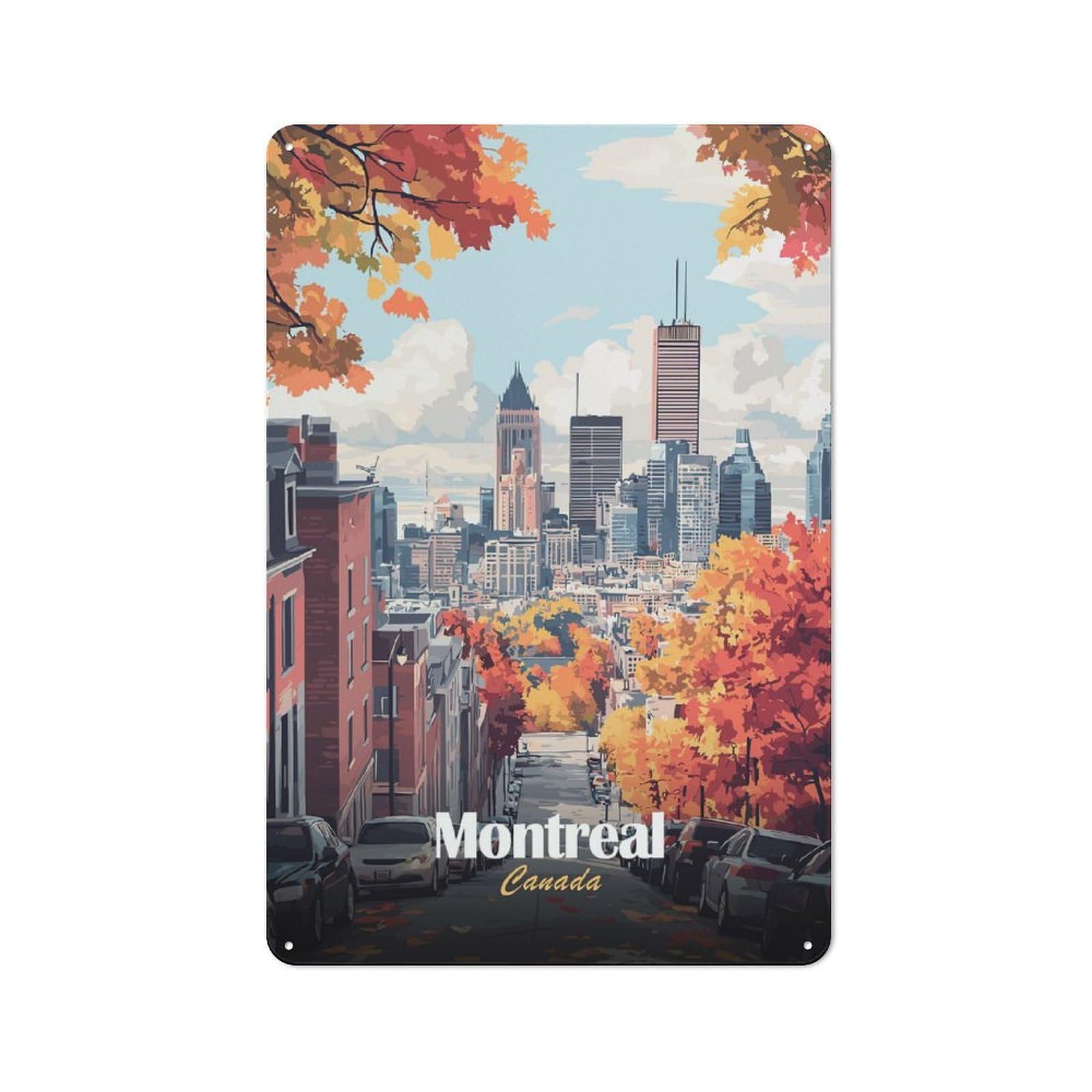 Junmoney Style-20 For Café Or Home Bar, Montreal Cityscape In Autumn Retro Metal Plaque 30X20cm, A Winter Wall Decor Update For Café-Style Decor Fans