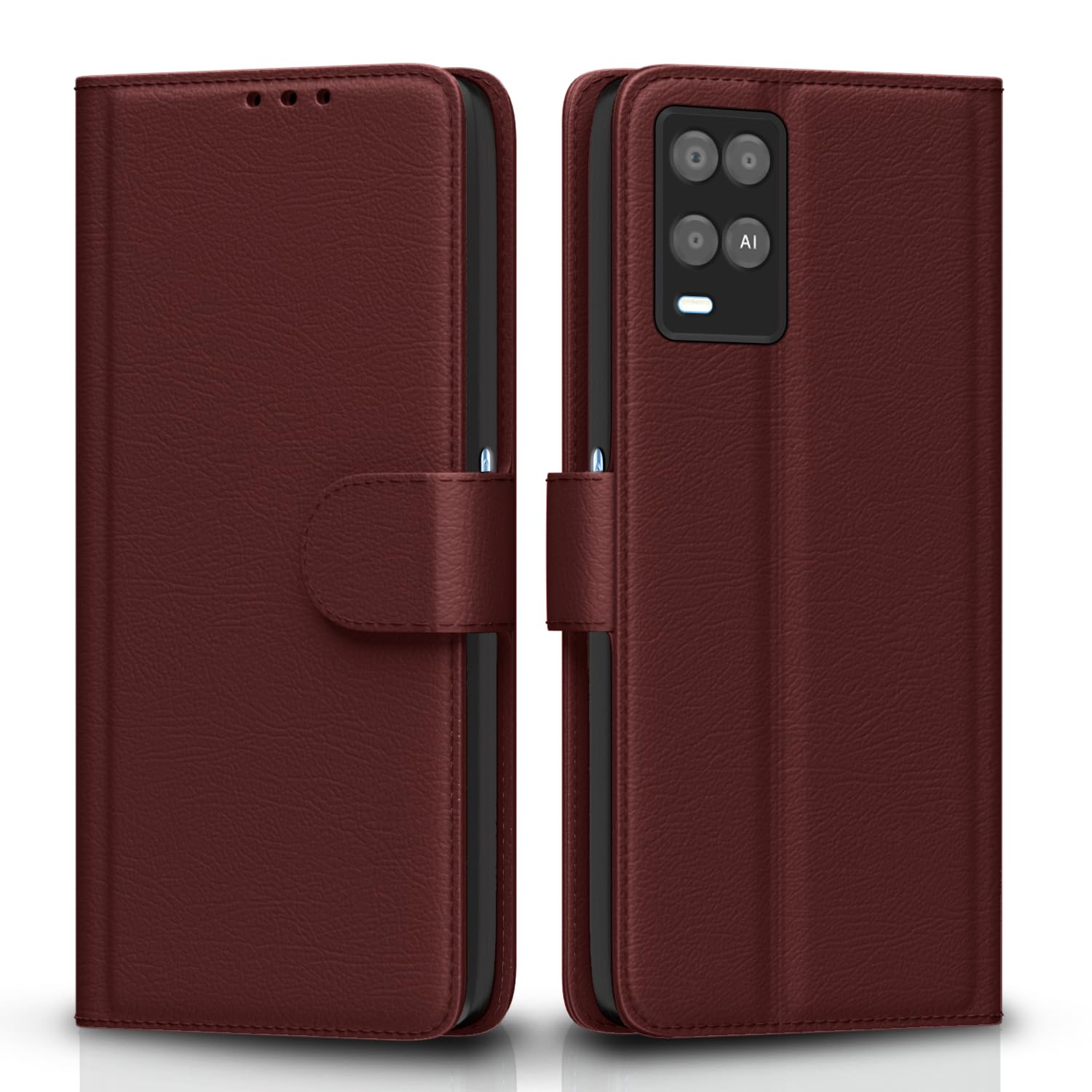 Pikkme Oppo A54 Flip Cover | PU Leather Finish | 360 Protection | Wallet & Stand | Strong Magnetic Flip Case for Oppo A54 (Brown)