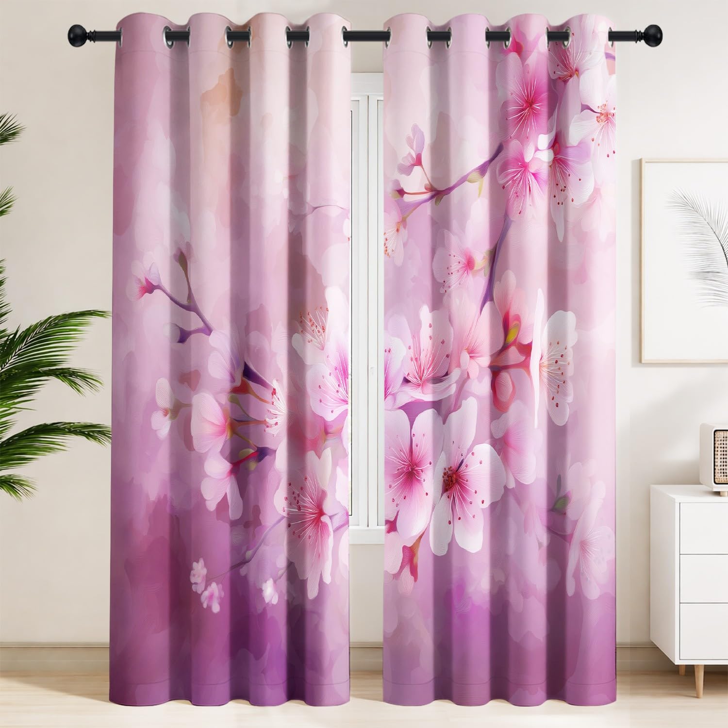 Rideau fleurs de cerisier occultant pour salon ambiance printemps japonais
