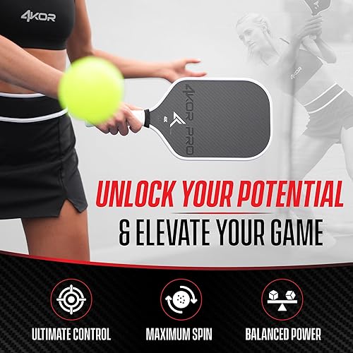 Miniatura 3 de 4KOR PRO Edition - Paleta de pickleball de fibra de carbono aprobada por USAPA de 0.630 in - Raqueta de pickleball profesional de compuesto ligero