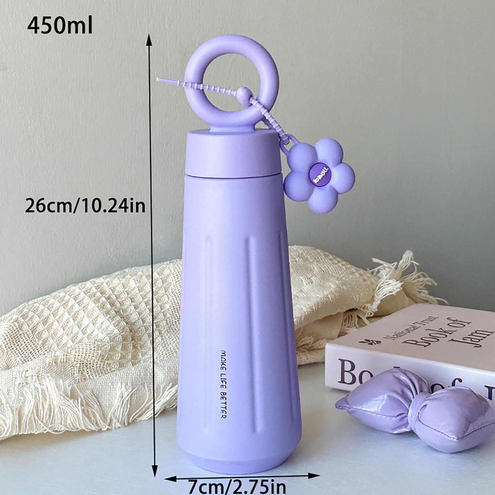 Botella unisex 450ML, con colgante de girasol 316 acero inoxidable aislado vacío deportes botella de agua