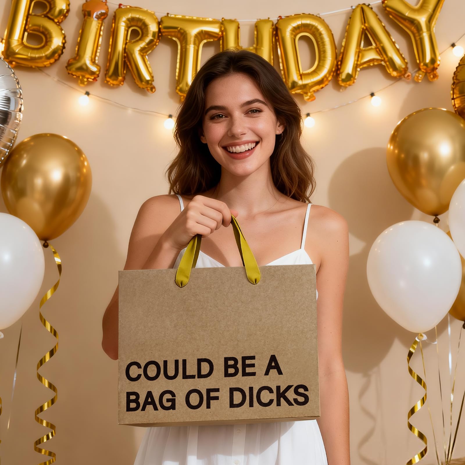 WRAPAHOLIC 13" Large Funny Birthday Kraft Paper Gift Bag - Could Be a Bag of Dicks Design Paper Bags for Friends Birthday and Valentine's Day