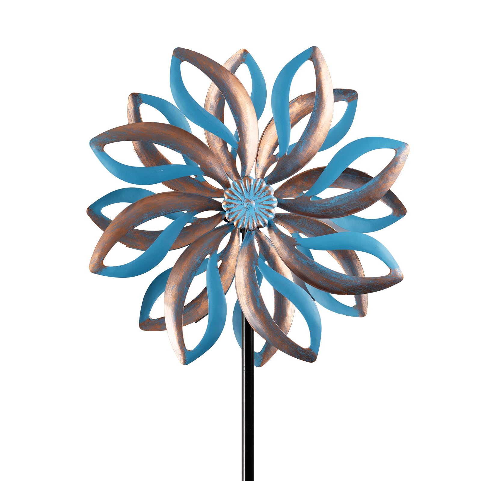 Metal Wind Spinners Outdoor,Vintage Kinetic Wind Spinner Garden Pinwheels with Metal Stake for Patio,Lawn,Garden,Creative Gifts for Women, 57.5 * 13.5 Inch (Blue)