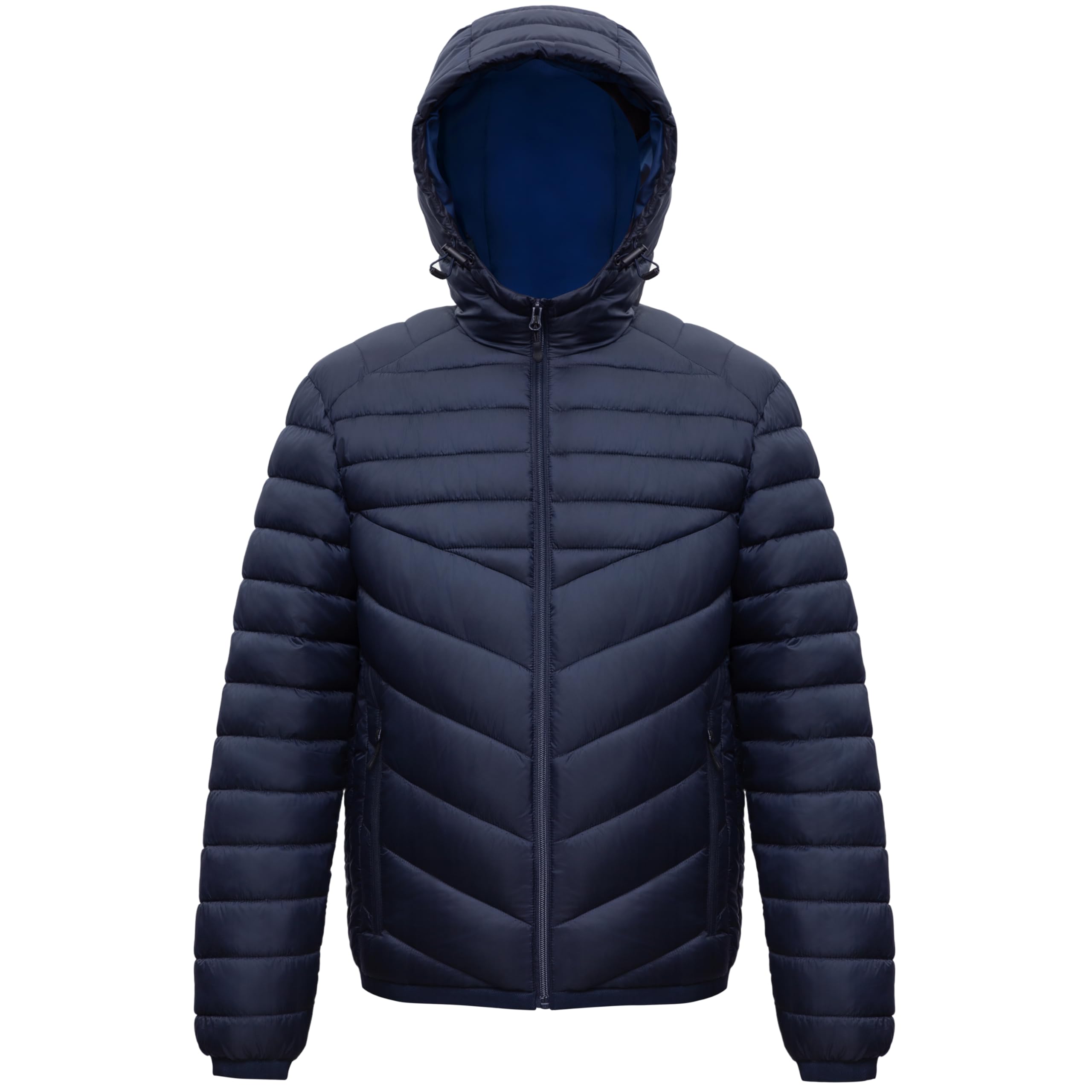 Men's Lightweight Water-Resistant Hooded Puffer Jacket Coat, Navy, XXL