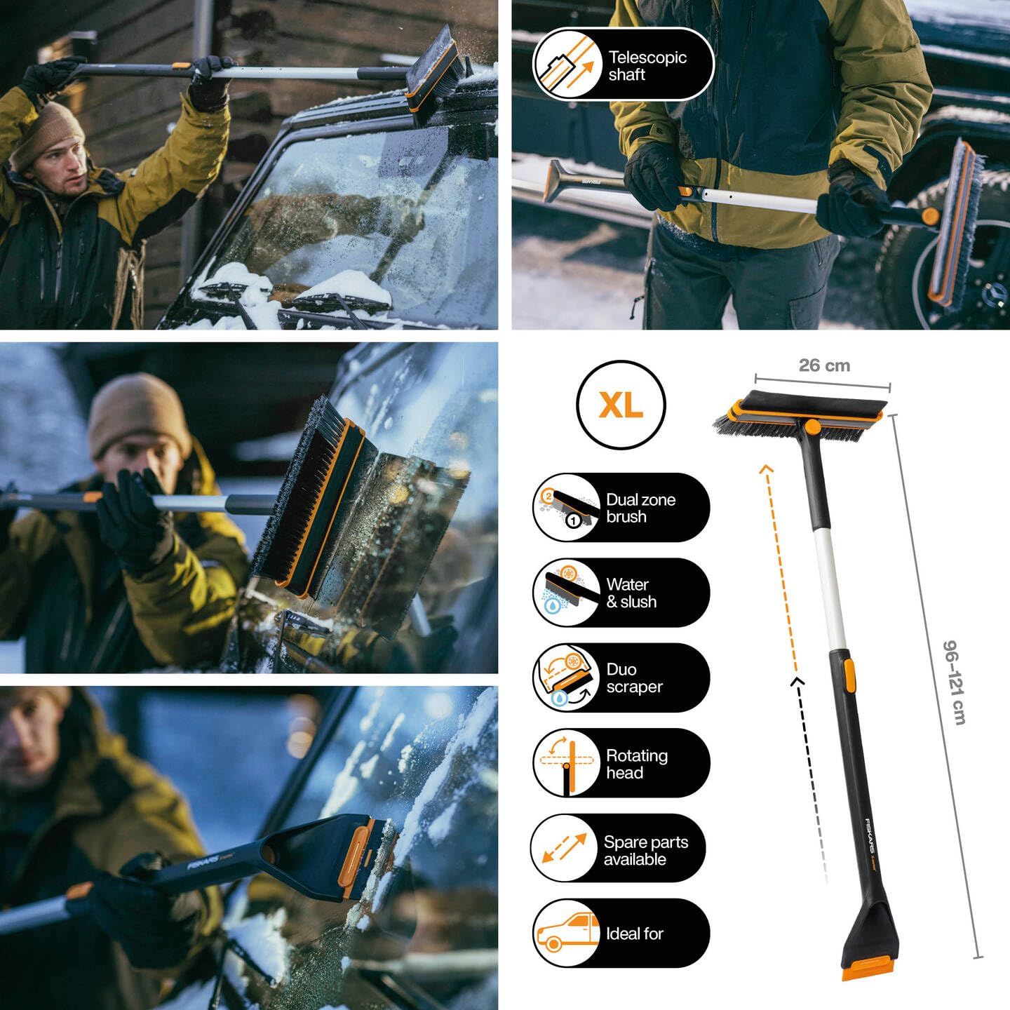 Fiskars X-Series Spazzola Telescopica e Raschietto per Ghiaccio 96-121 cm
