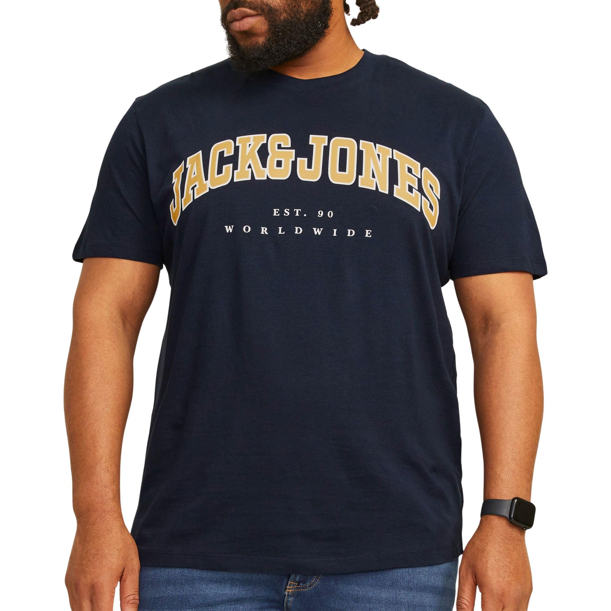 JACK&JONES PLUS JJECALEB Varsity Tee SS O-Neck NOO PLS, navy blazer, 4XL