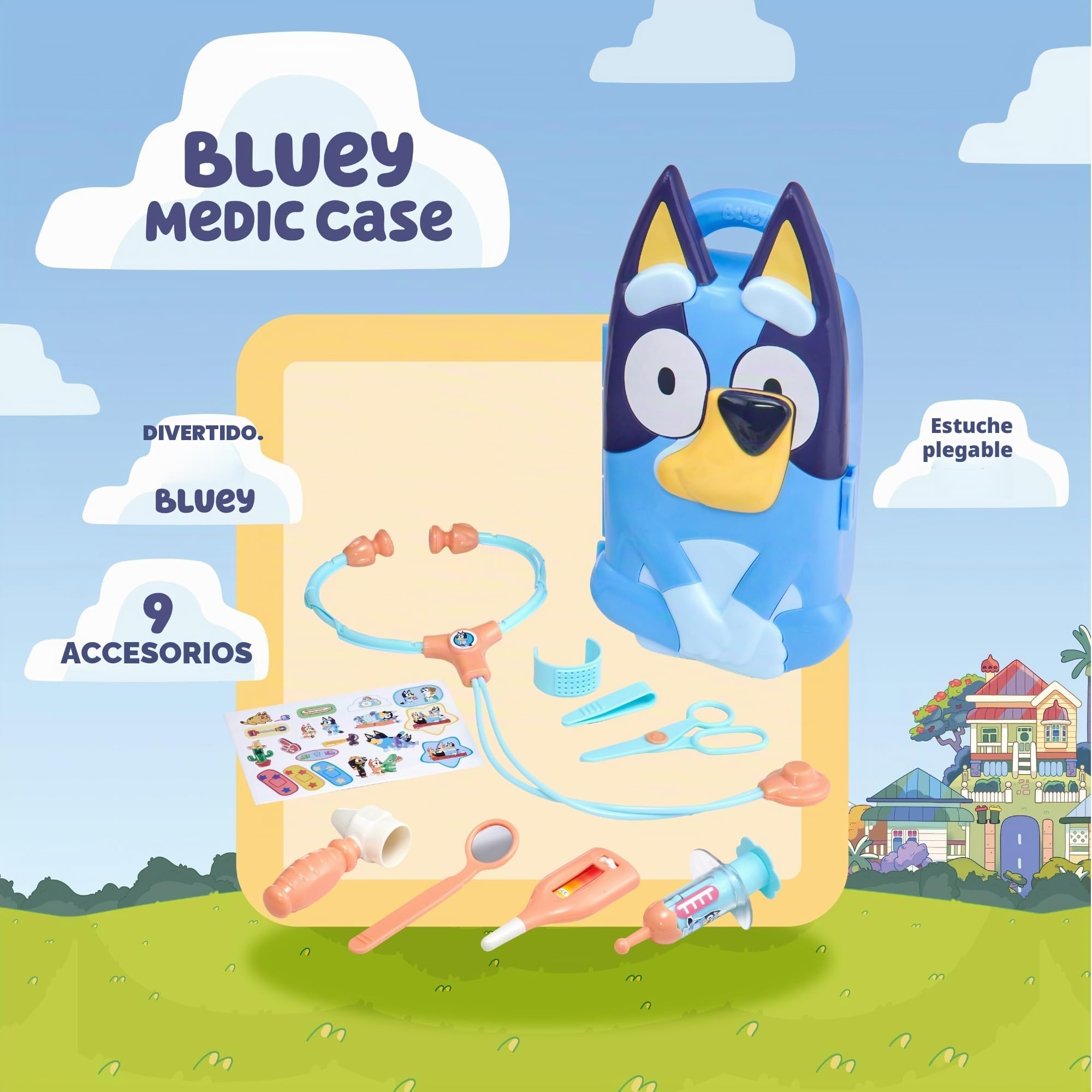 HTI Bluey's Medic Case | Kit médico de simulación para niños | Juego de accesorios y funda de transporte incluye más de 10