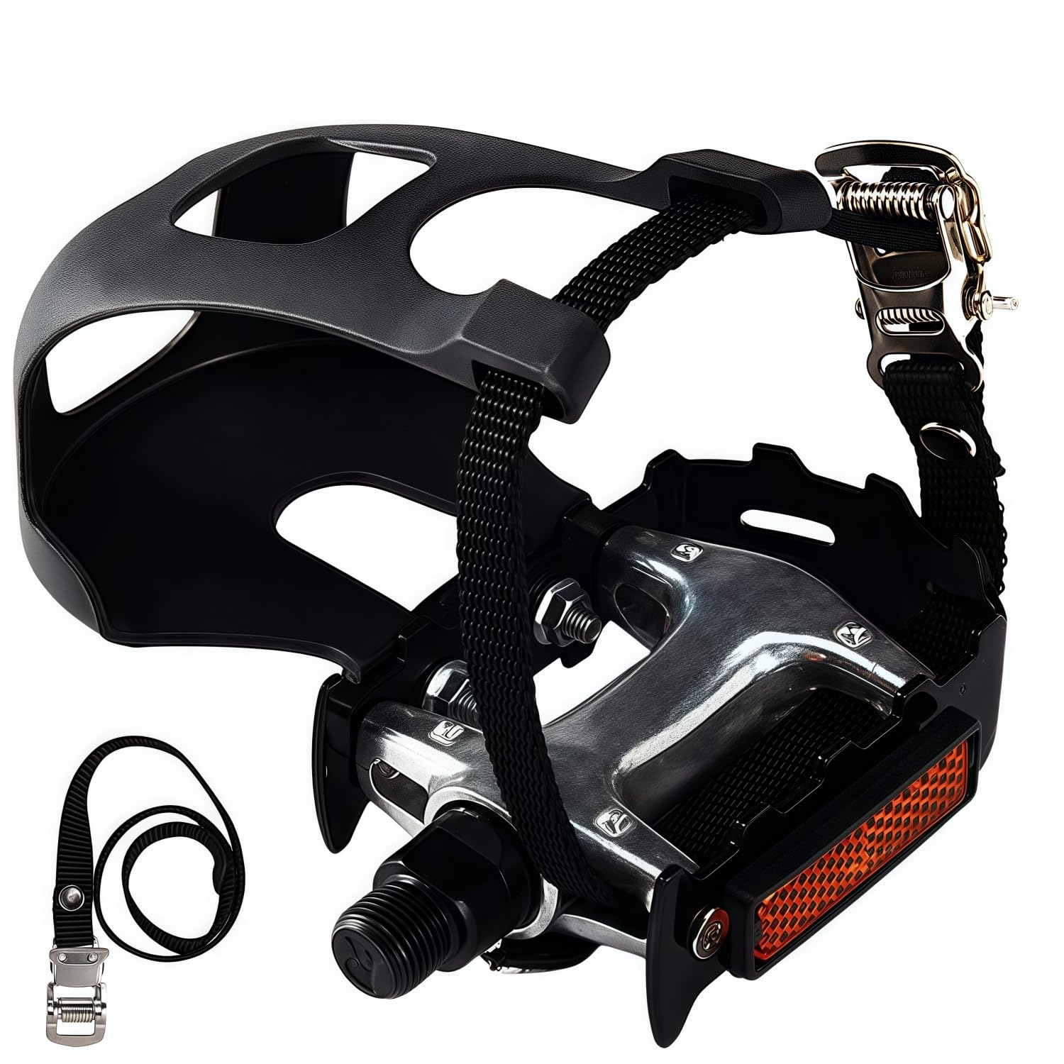 YBEKI Pro-Grade Spin Bike Pedals with Toe Clips & 4D Adjustable Straps - 9/16" Alloy Spindle for Mountain Road Bikes/Peloton/Schwinn/Sunny Bikes | 500lb Load Capacity + 12-Month Warranty