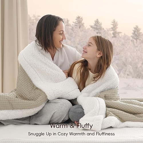 Miniatura 2 de PHF Manta Sherpa de punto gofre, tamaño Queen, manta de franela de felpa cálida y lujosa para el invierno, no se desprende, sin pelusas, acogedora