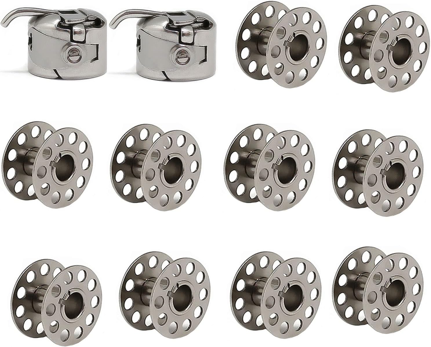 Fbshicung 2 Pieces Metal Bobbin Case and 10 Pieces Singer Sewing Machine Bobbins