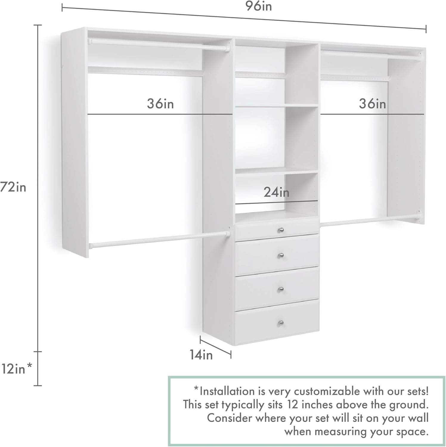 Easy Track OK7272 Deluxe Tower Closet Storage Wall Mounted Wardrobe Organizer Kit System with Shelves and Drawers for Bedroom with Hardware, White