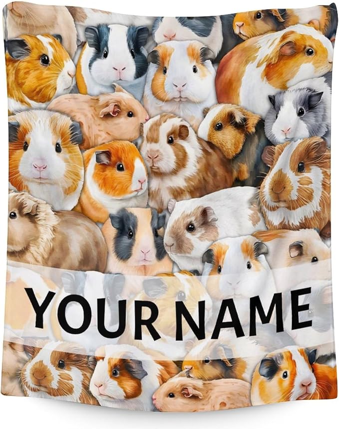Personalized Guinea Pig Blanket Gifts with Name - 50x60 Inches Cute Throw for Girls & Boys - Brown Soft Fuzzy Blankets for Bed, Couch & Living Room
