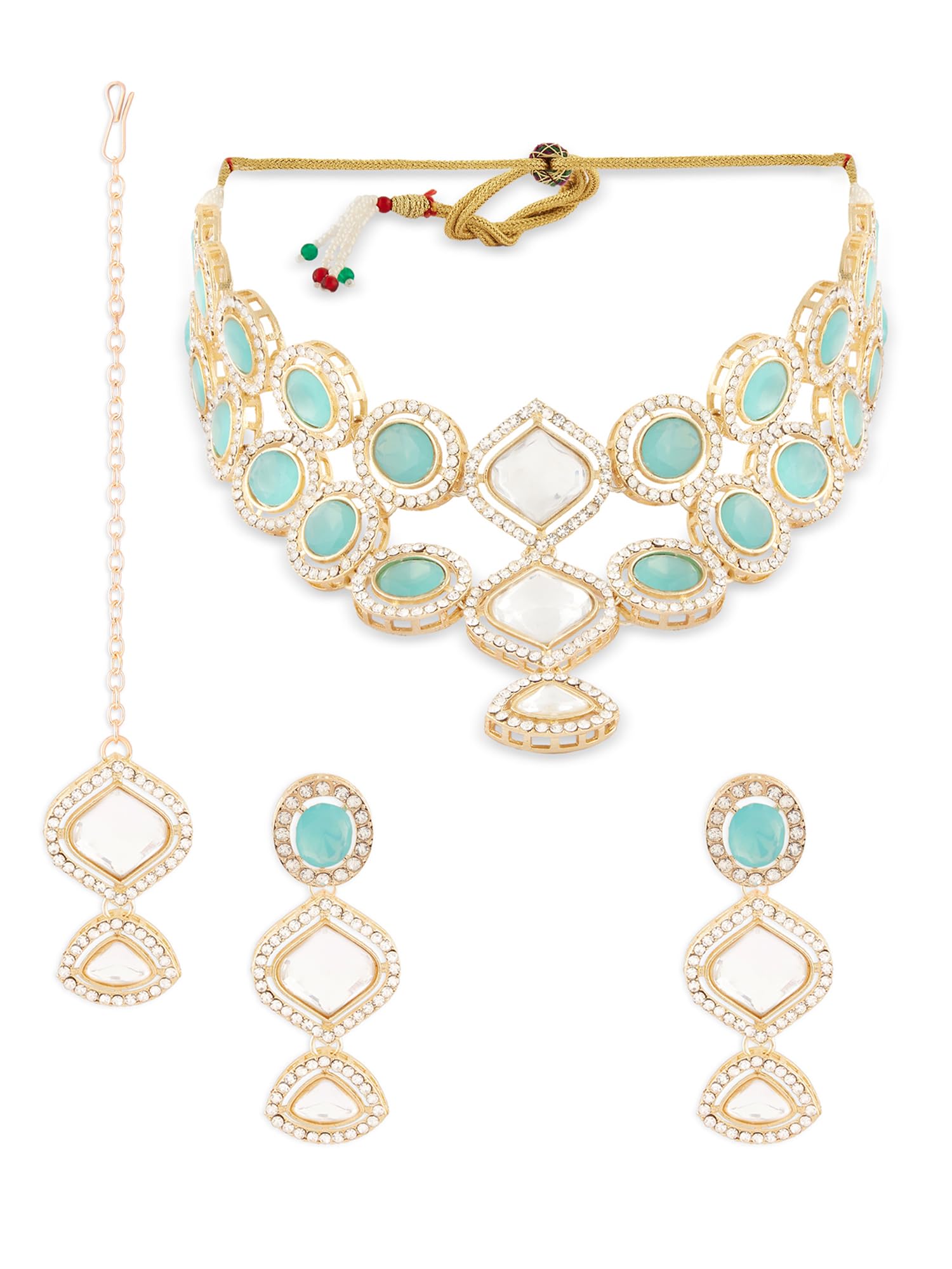 ZAVERI PEARLS Turquoise Blue Stones Dazzling Austrian Diamonds Choker Necklace Earring & Maangtikka Set For Women-ZPFK17559 (B0CWNTL5XF) Amazon Price History, Amazon Price Tracker