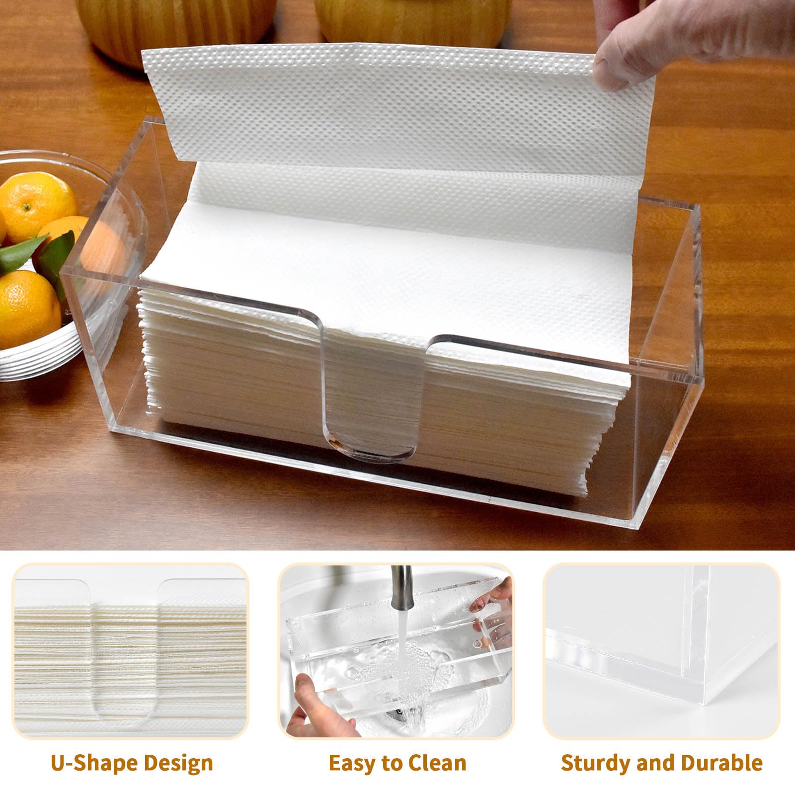 Paquete de 4 soportes acrílicos para toallas de papel, dispensador de toallas de papel para encimera/servilletero acrílico (acrílico de 5 mm), toallas de papel plegables en C o multipliegues, para