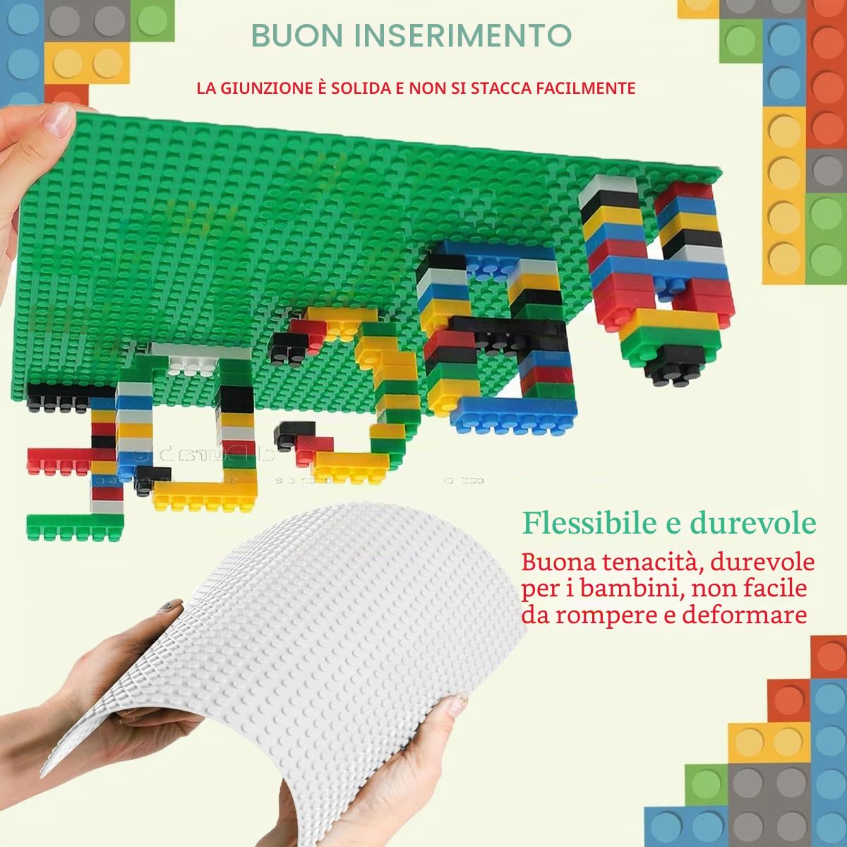 Set di 8 pannelli compatibili con la maggior parte delle marche, classici mattoncini da costruzione, compatibile con tutti i marchi più grandi e Activity Table, 25,5 x 25,5 cm, piastra di base bianco