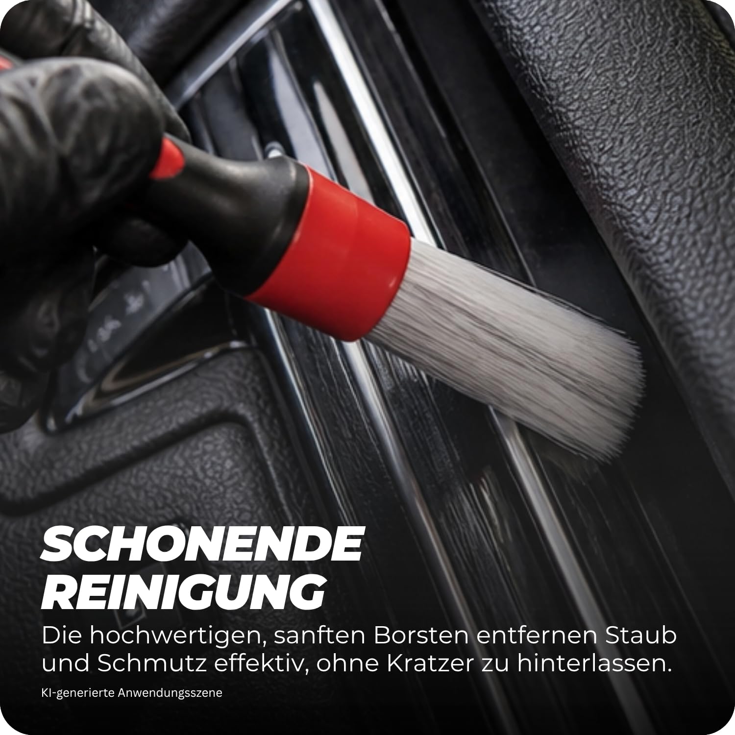 Detailing Pinsel Set mit Gummigriff 3-teilig - für Innenraum, Felgen & Außenbereich - ultraweiche & robuste Borsten - präzise Autopflege