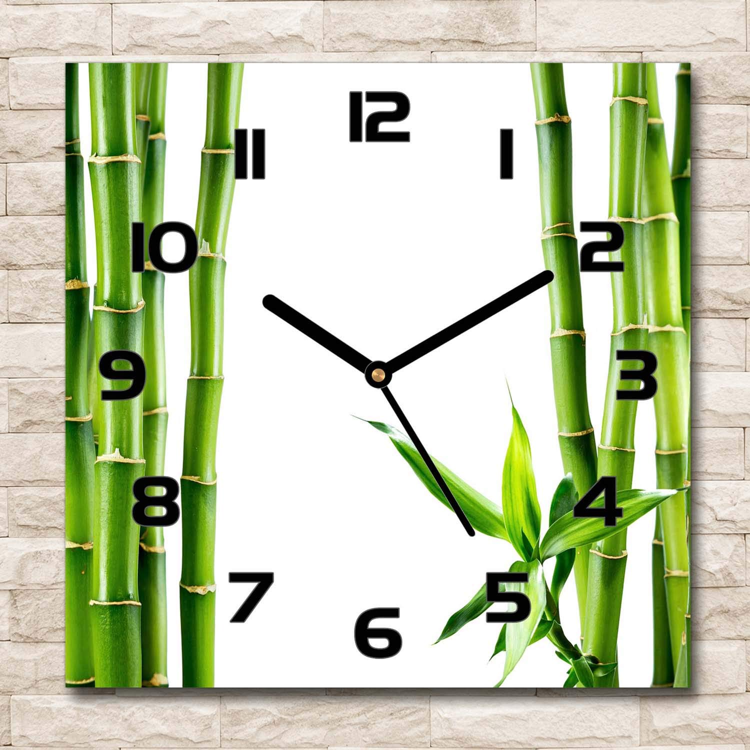 Tulup Glasuhr - 30x30cm - Schwarze Zeigern - Wanduhr Wandkunst Bild Gehärtetem Glas Uhr Echtglas Küche Wohnzimmer - Bambus