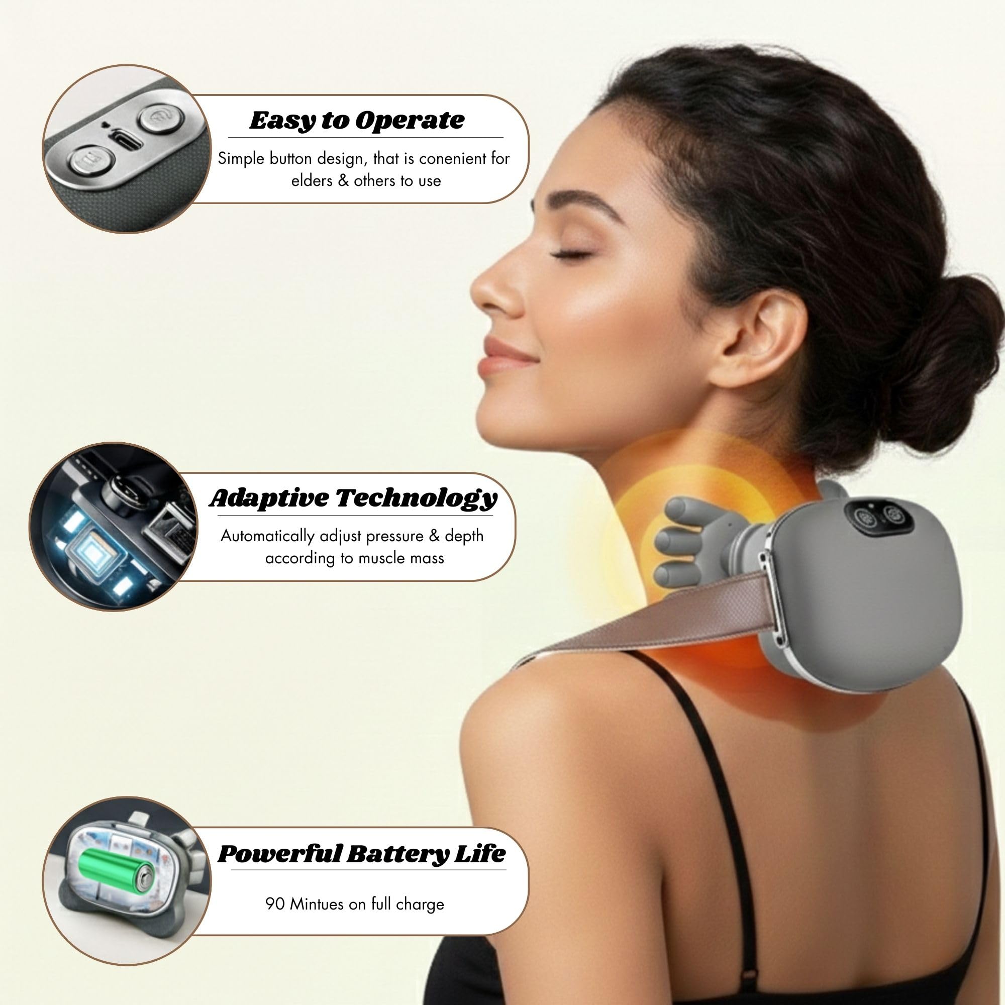 LIVINGPRO - Massaggiatore per collo e spalle con calore, shiat per tessuti profondi con palma bionica 4D, massaggio simulato delle mani umane, 3 intensità regolabili, sollievo dal dolore portatile per