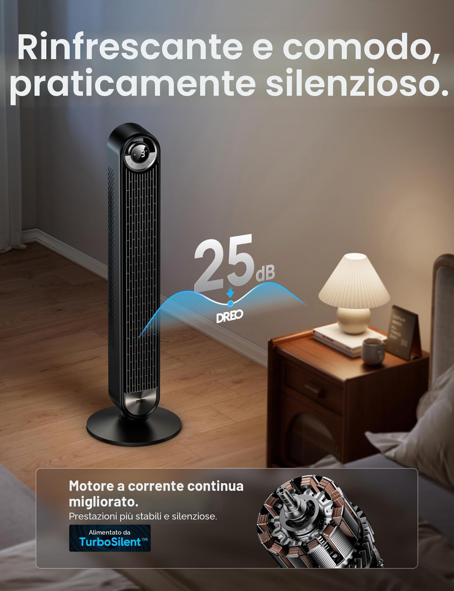 DREO Cruiser Pro 106 cm Smart Tower Fan, Ventilatore WiFi Alexa, ventilatore oscillante a 90°, 9 impostazioni di velocità, timer di 12 ore, controllo APP, controllo vocale, telecomando, display LED