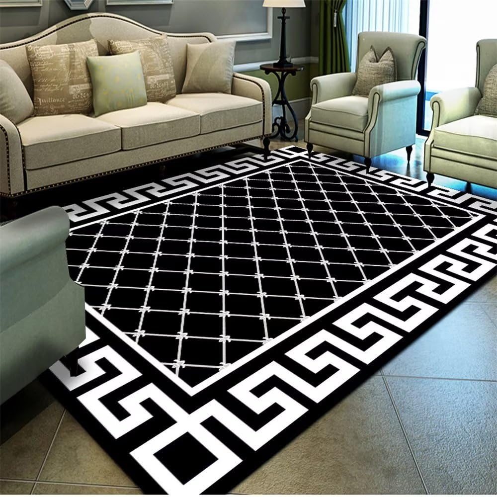 decoración casa Geometría de la Sala de Estar Alfombra Infantil Pequeña Negro Habitaciones Juveniles Decoracion Cuarto Adolescente Alfombra De Diseño Moderna Alfombra Salon Pelo largo150x210CM