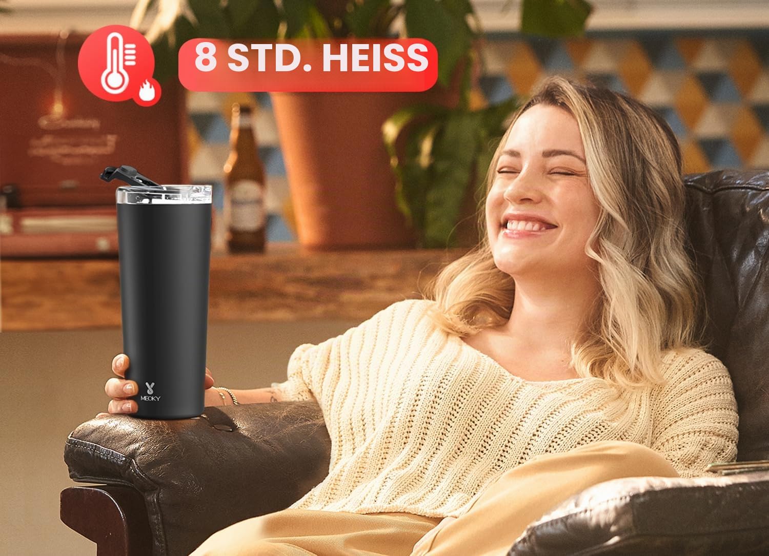Meoky 700ml Kaffeebecher to go Thermo mit 100% Auslaufsicher Deckel, Thermobecher Edelstahl, 8h Heiß und 24h Kalt, Passt in den Auto-Getränkehalter (Nacht)