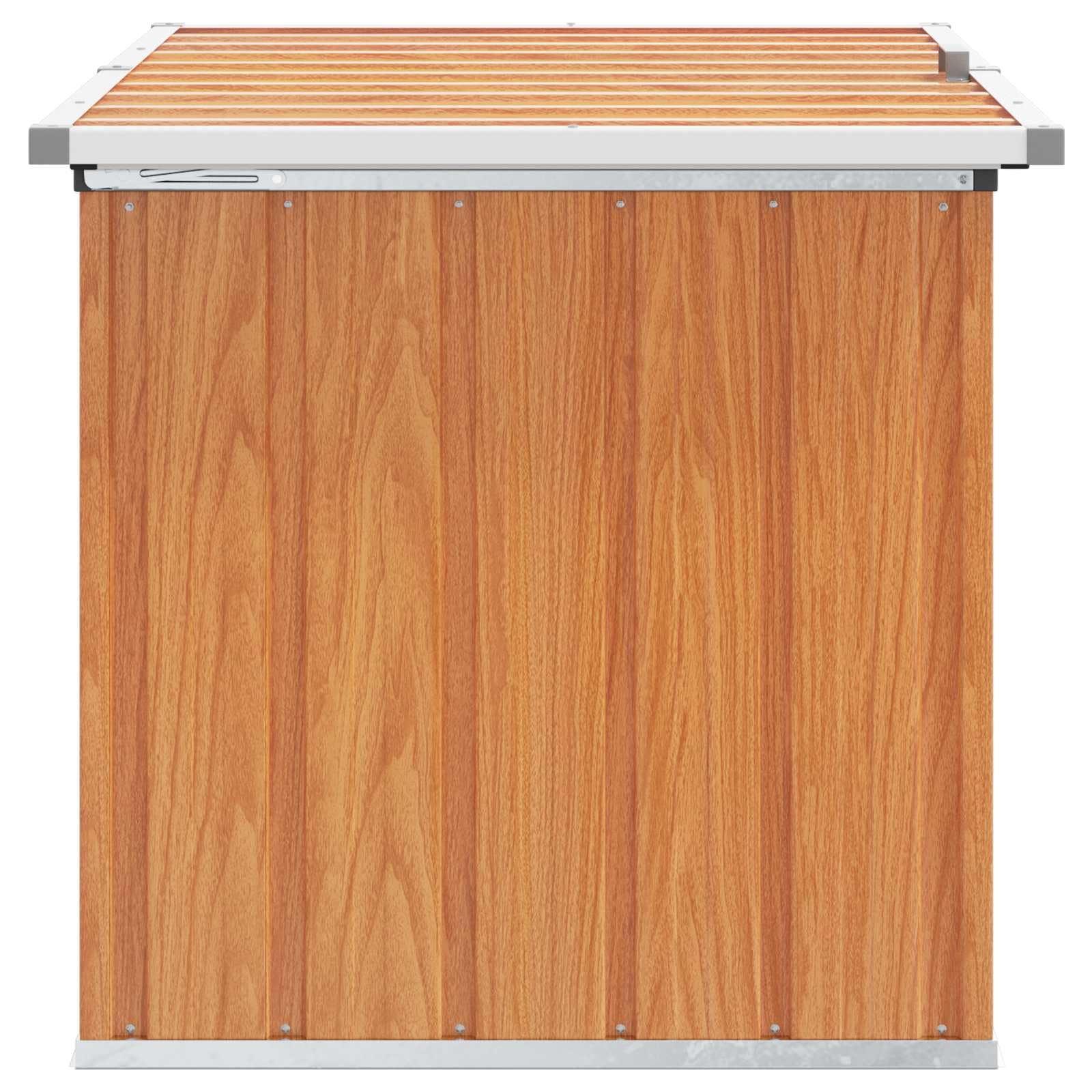 Außenlagerbox Holz aus verzinktem Stahl 109 x 67 x 65 cm, wetterfeste Gartenbox mit viel Stauraum für Kissen, Auflagen, Werkzeuge, Balkonbox und Terrassenbox zur praktischen Aufbewahrung