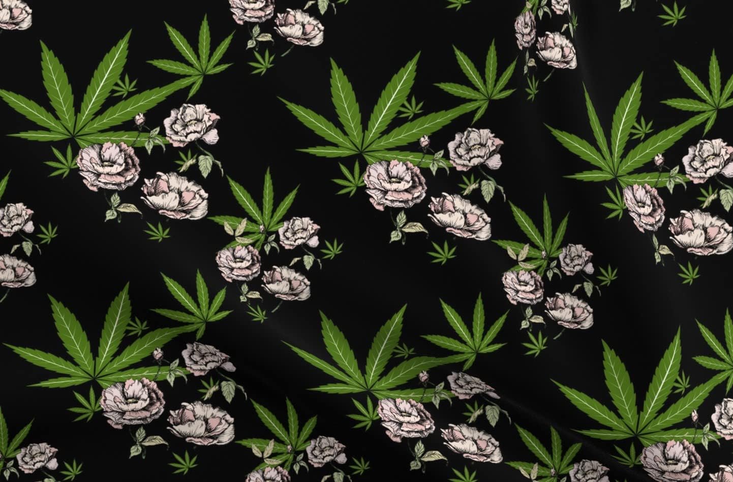 Spoonflower Fabric - Cannabis Floral Marijuana Peony Pot Leaf Printed on Petal Signature Cotton Fabric by The Yard - Sewing Quilting Apparel Crafts Decor