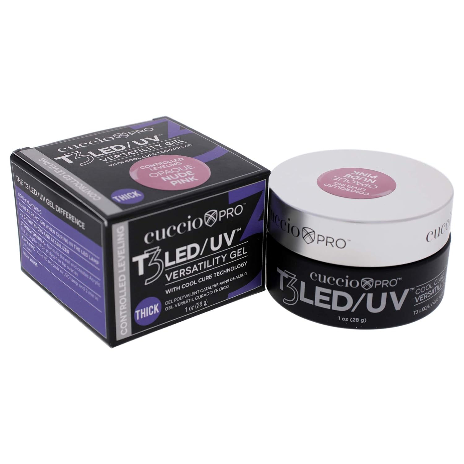 Cuccio Pro T3 Cool Cure Versatility Gel - Controlled Levelling - LED And UV - Incredibly Flexible - Strong Adhesion - Thick Viscosity - Fast Application - Quick-Dry - Opaque Nude Pink - 1 Oz Nail Gel