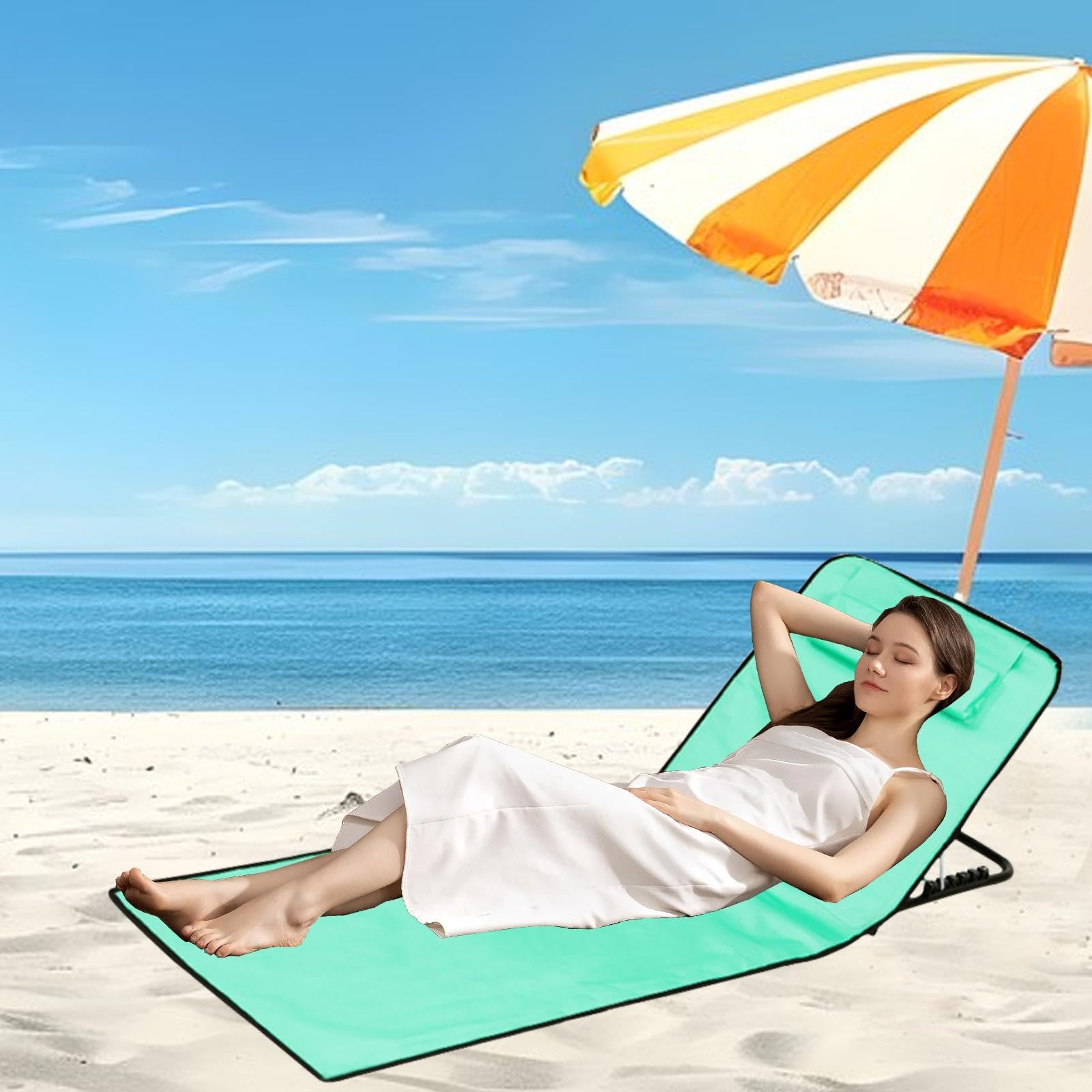 Sedia materassino da spiaggia Tappetino prendisole portatile | Sdraio da mare pieghevole con poggiatesta e schienale 160x52x38cm Per donne uomini giovani famiglia campeggio piscina picnic