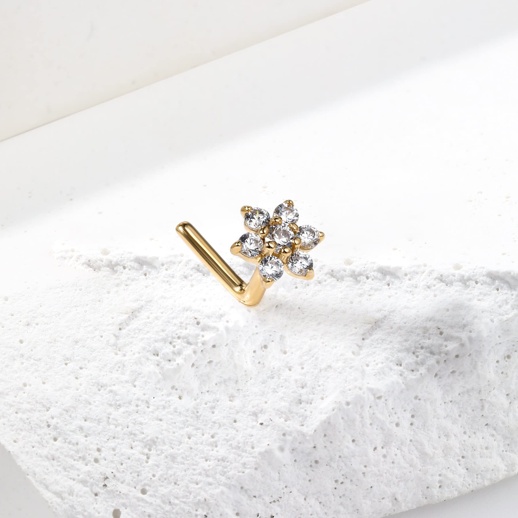 CM Crareesi Mania Oro Giallo Massiccio 14 Carati Anello Naso Piercing con Zirconia Cubica Diamante, Calibro 20, 6 mm, 7 grams, Gioielli in Vero Oro Giallo per Donne e Uomini