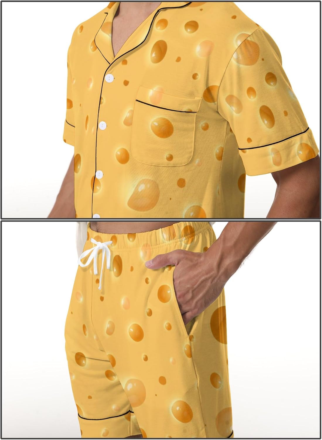 Men Pajamas Sets Shark Short Sleeve Sleepwear Button-Down PJs Sets Two-Pieces Loungewear with Pockets - Image 6